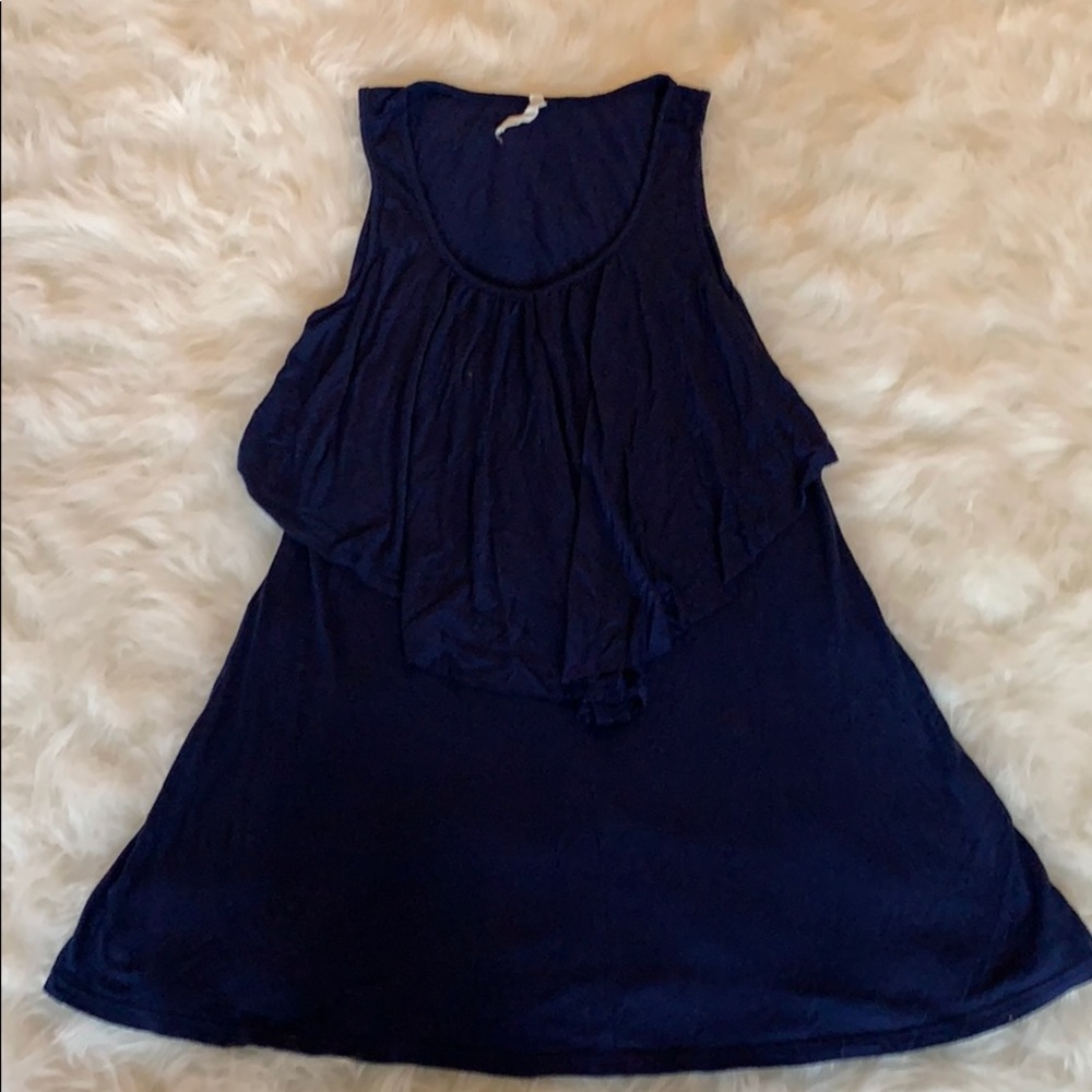 Navy Ruffle Tank Top